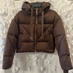 Avec Les Filles Womens Quilted Cropped Puffer Jacket